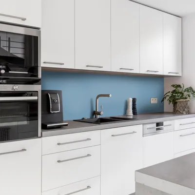 Produktbild von Dedeco Küchenrückwand Motiv: Blau V1, 5mm Hartschaum Kunststoffplatte PVC als Spritzschutz Küchenwand Wandschutz wasserfest, inkl. UV-Lack matt, alle Untergründe, 280 x 60 cm