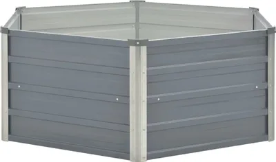 A gray metal raised garden bed.