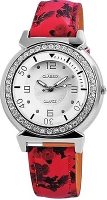 Produktbild von Damenuhr Armbanduhr Kunstlederarmband rot/schwarz Analog Quartzwerk