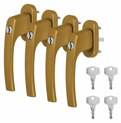 Produktbild von 4 x Alu Fenstergriff in Gold F4 abschließbar - Stiftlänge 35mm