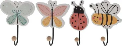 Image de Lot de 4 crochets pour vêtements d'enfant - Crochets muraux en bois - Motifs animaux - Crochets de porte-manteau pour enfants - CE