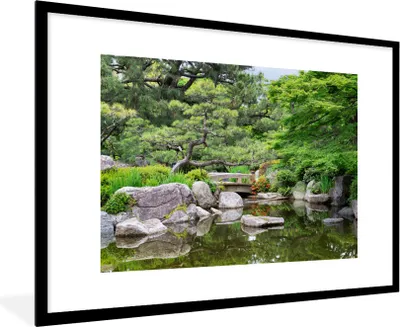 Produktbild von MuchoWow® Gerahmtes Poster Japanisch - Natur - Wasser - Steine - Bäume 90x60 cm - Poster mit Schwarzem Bilderrahmen Wandposter Rahmen Foto Bilder - Wanddekoration - Fotos