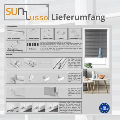 Produktbild von Deco4Me Doppelrollo Klemmfix ohne Bohren – Duo Rollo mit Kettenzug, lichtdurchlässig & blickdicht – 60 x 160 cm, Beige