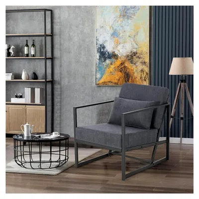 Produktbild von Sessel Wohnzimmer Design Loungesessel Dunkelgrau Polstersessel Einzelsofa Vintage Retro ohne Hocker Einzelsessel mit Leinenstoff, 60 x 72 x 72 cm