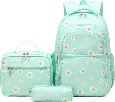 Image de Ensemble de sac à dos pour l'école - Ensemble de 3 pièces imperméable pour filles, comprenant une boîte à lunch et une trousse - Pour adolescents - Vert