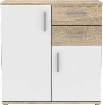 Zdjęcie produktu dla Kommode >IKOLI< 2 Türen, 2 Schübe, Sonoma Eiche Dekor / Weiss - 79,9x81,7x31,4cm BxHxT