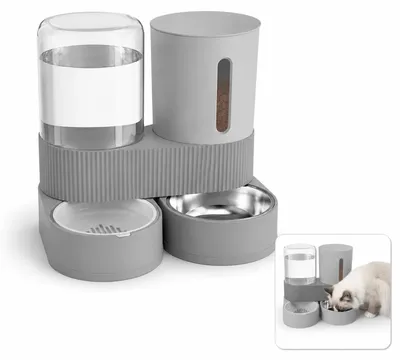 Produktbild von Futterautomat Katze mit Wasserspender, 2-in-1 Katzen Futterspender ohne Strom, Schwerkraft Futterstation mit Silikonmatte für Katzen und kleine Hunde
