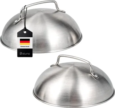 Immagine prodotto di set di 2 cuffiette per hamburger eluno - ciascuna 17,5 x 8,5 cm - cuffietta per griglia, campana di fusione, copertura per hamburger, in acciaio inox di alta qualità