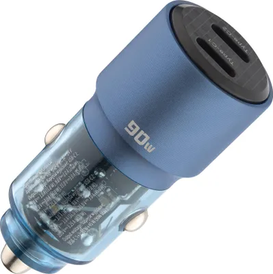 Immagine prodotto di QUALO Caricabatterie da auto trasparente 2× USB-C in alluminio 90W QTLS-AC-A-90