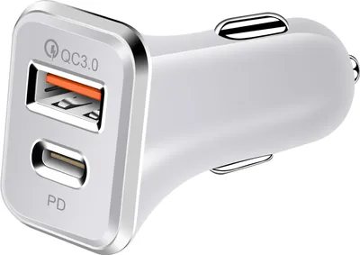 Obrázok produktu pre Nabíjačka do auta SOONTEC (biela) Rýchlonabíjací adaptér do zásuvky USB-C / USB pre nabíjačku do cigaretového zapaľovača Nabíjačka do auta USB-C/USB PD Quick Charge 3.0 pre iPhone 15 /14 / 13 / 12 / 11 / Pro / Pro Max / Mini / Galaxy S20 / S21