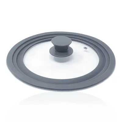 Produktbild von 1x Silikon Topf- und Pfannendeckel Grau Universalgröße 26cm, 28cm, 30cm Glasdeckel Kochdeckel mit Silikongriff