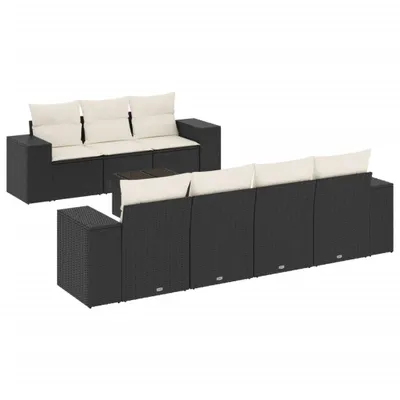 Produktbild von 8-tlg. Garten-Sofagarnitur mit Kissen Schwarz Poly Rattan