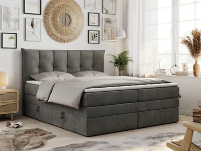 Produktbild von Boxspringbett 7-Zonen Taschenfederkernmatratze und Topper - PREMIUM-10-KING - 160x200cm - Dunkelgrau - H4