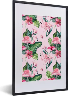 Produktbild von MuchoWow® MuchoWow® Gerahmtes Poster Blumen - Flamingo - Pflanzen 40x60 cm - Poster mit zchwarzem Bilderrahmen - Poster in Rahmen