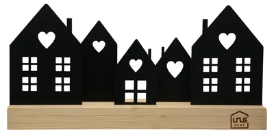 Produktbild von Dekorativer Holz- und Metallhausständer, 5 Häuschen