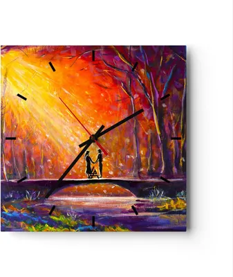 Produktbild von Wanduhr - Quadrat - Glasuhr - Wald Baum Natur - 30x30cm - Schleichendes Uhrwerk - Lautlos - zum Aufhängen bereit - Dekoration Modern - Wanddekoration aus Glas - C3AC30x30-3965