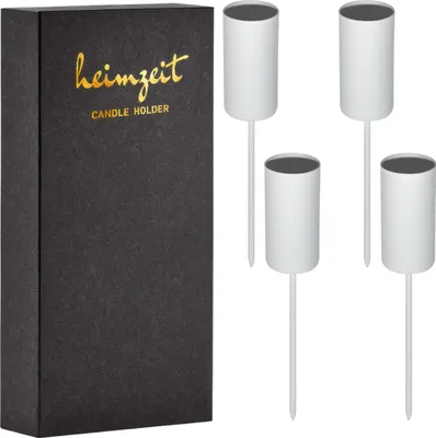 Produktbild von 4x Kerzenhalter Metall Weiß Stabkerzen 22mm Kerzenstecker Adventskranz