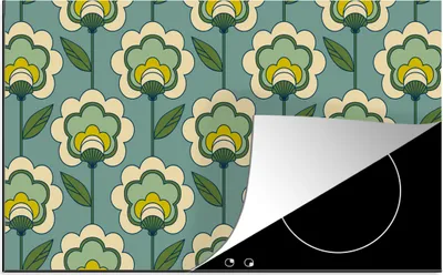 Produktbild von KitchenYeah© Herdabdeckplatte Retro - Design - 1970er Jahre - Blume , 81x52cm, Küche Deko, Glaskeramikkochfeld Herdabdeckung, Abdeckplatte fùr Kochfeld