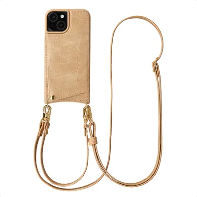 Immagine prodotto di Custodia per telefono Selencia Nova Croco con cordino e porta carte per Apple iPhone 15 - Toasted Almond