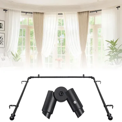 Imagen del producto de Barra de cortina en forma de U para ventanas de esquina, ajustable y de acero inoxidable