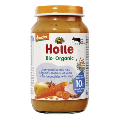 Produktbild von Gemüse mit Kalbfleisch ohne Zuckerzusatz ab dem 10. Monat, Demeter-Bio, 220 g (Glas) – Holle