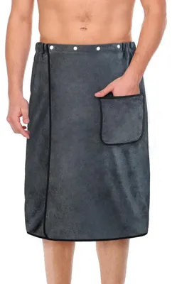 Productafbeelding van Saunakilt voor heren - Elastisch en verstelbaar - Geschikt voor sauna, spa, douche en strand - Grijs, 80 x 150 cm