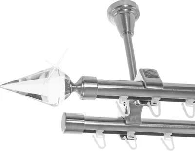 Produktbild von Innenlauf Edelstahl Look Gardinenschiene Gardinenstange 20mm Deckenträger 2-läufig Kristall Spitze D61 E37E30 II