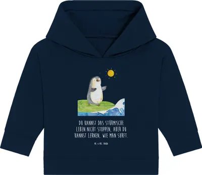 Produktbild von Mr. & Mrs. Panda Organic Baby Hoodie Pinguin Surfer 24. - 36. Monat - French Navy - Geschenk, Portugal, Optimistisch, Motiviert, Urlaub, Kapuzenshirt, Hawaii