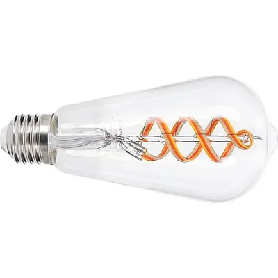 A clear, studio shot of an LED filament light bulb.