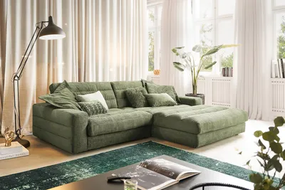 Produktbild von KAWOLA Sofa LANA Ecksofa Cord olivgrün Recamiere rechts