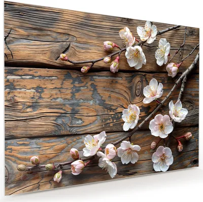 Produktbild von Glasbild 120x90cm in XXL für Wohnzimmer, Schlafzimmer Motiv Kirschblüten Holz
