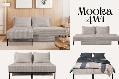 Produktbild von Kaiser Möbel Ecksofa mit schlaffunktion, Ecksofa, Betten, Liegestuhl, MOOKA 4in1-Multifunktions-System, stoff Velo Beige Links