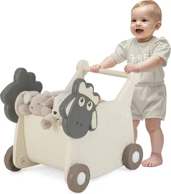 Produktbild von GOPLUS Lauflernwagen, Lauflernhilfe mit Spielzeugbox, Baby Walker in Schafform mit 18L Stauraum & ergonomische Griff, Laufhilfe Gehhilfe, Beige