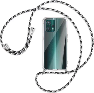Produktbild von Handykette Backcover-Schutzhülle mit Band (Metall silberfarben) für Realme 9 Pro Plus 5G - schwarz/grau/weiß