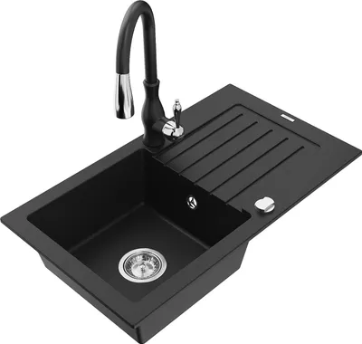 Produktbild von Mexen Pablo 1 Becken-Granitspüle mit Abtropffläche und Mischbatterie Savita, Schwarz - 6510-77-672601-70