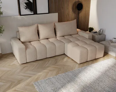 Produktbild von Ecksofa mit Schlaffunktion Wilson Boucle - Eckcouch 255 cm, Sofa mit Bettkasten - Rechts, Beige (Anthology 3)