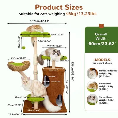 Produktbild von Katzenkratzbaum - 136 cm Aktivitätsturm - 5 Ebenen - Sisal Kratzsäulen - Geflochtener Korb - Indoor Katzenmöbel - Grün