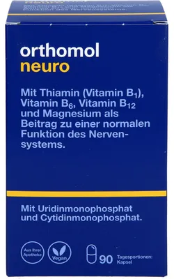 Produktbild von Orthomol Neuro mit Thiamin (Vitamin B1), Vitamin B6, B12 und Magnesium - als Beitrag zu einer normalen Funktion des Nervensystems - Kapseln, 90 St. Tagesportionen