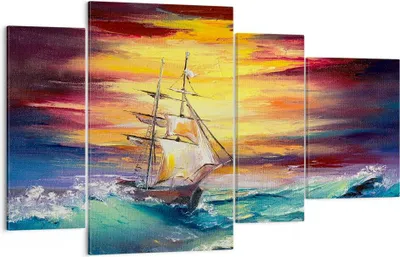 Produktbild von Bild auf Leinwand - Leinwandbild - Meer Welle Boot - 120x70cm - Wand Bild - Wanddeko - Wandbilder - Leinwanddruck - Bilder - Kunstdruck - Wanddekoration - Leinwand bilder - Wandkunst - DL120x70-3460