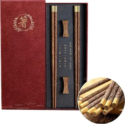 Produktbild von Elegantes Essstäbchen-Set mit Sushi-Ständern, Premium-Geschenk in Burgunderrot