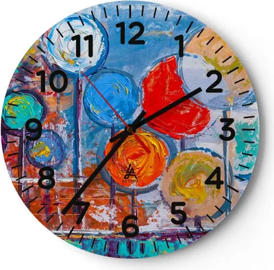 Produktbild von Wanduhr - Rund - Glasuhr - Abstraktion modern - 40x40cm - Schleichendes Uhrwerk - Lautlos - zum Aufhängen bereit - Dekoration Modern - Wanddekoration aus Glas - C4AR40x40-4013