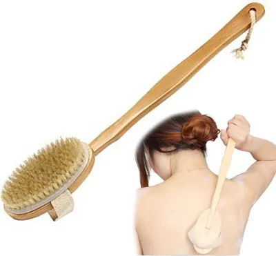 Obrázek produktu pro Kosmetický kartáč na suchou pokožku s odnímatelnou 40 cm dlouhou dřevěnou rukojetí