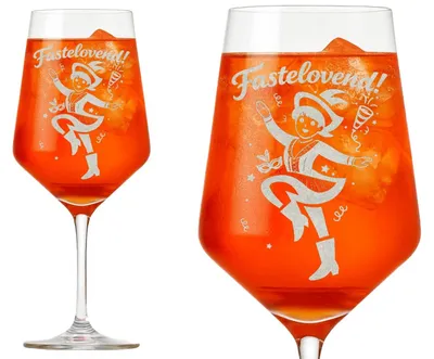 Produktbild von 1x Weinglas mit edler Gravur Fastelovend im bunten Karnevalskostüm 350ml spülmaschinenfest