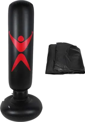 Produktbild von Aufblasbarer Boxsack für Training und Stressabbau - 160 cm Standboxsack für Erwachsene und Teenager - schwarz.