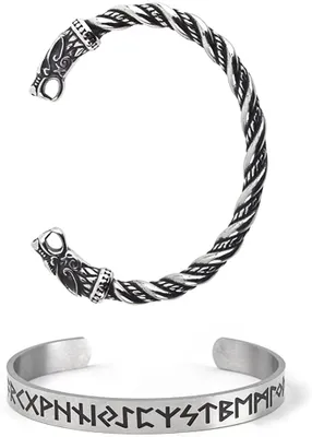 Produktbild von Wikinger Wolf Fenrir Armreif - 2 PCS Edelstahl nordischen skandinavischen Torc - Rune Armreif Armband