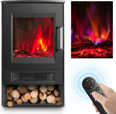 Obrázok produktu pre Elektrický krb Bettizia 900W/1800W voľne stojaci krb- Čierny elektrický ohrievač- Trojstranný panoramatický krb - LED efekt plameňa