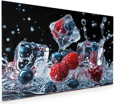 Produktbild von Küchenrückwand Spritzschutz Glas mit Motiv Beeren Eiswürfel 40 x 40 cm