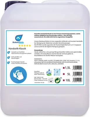 Produktbild von KaiserRein Seife Klassik 10 L ist eine flüssigseife I Nachfüllbeutel I Unsere Handseife ist flüssig und für alle Spendergeeignet I Das Nachfüllpack ist als Handwaschseife anzuwenden