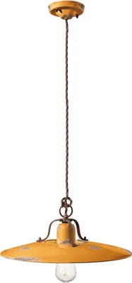 Produktbild von Hängeleuchte Metall Keramik E27 D: 40 cm rund Gelb Shabby Antik Vintage Design Keramiklampe