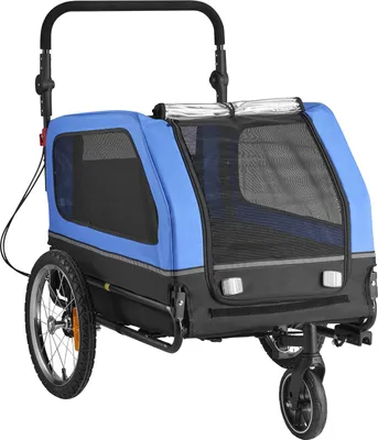 Obrázek produktu pro SucceBuy přívěs pro psy, nosnost až 40 kg, přívěs na kolo 2 v 1 pro psy různých velikostí, skládací rám s kolečky, kompatibilní spojka pro jízdní kola, bezpečnostní praporek v balení, integrované vodítko, rozměry: 1380x755x800 mm